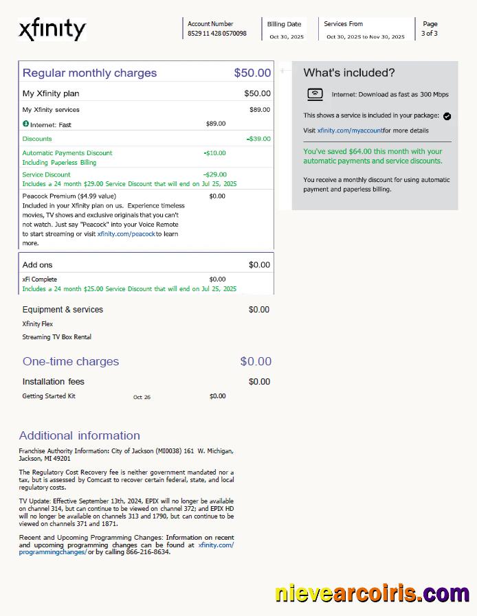 USA Xfinity utility bill, 3 pages, version 4, 3rd page